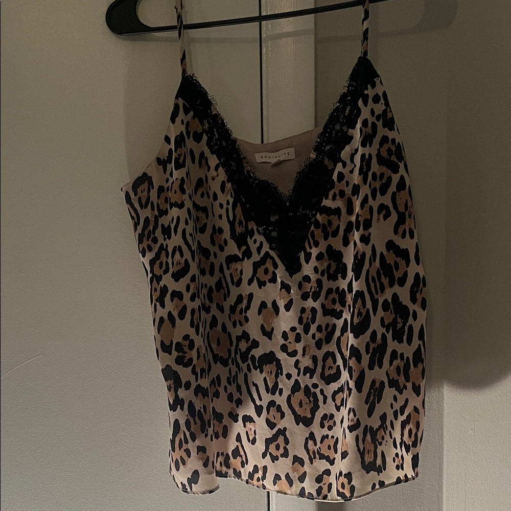 Socialite Leopard Print Cami with Black Lace